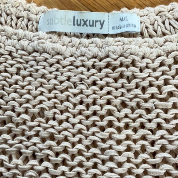 Dolman Sleeve Knit Crochet Blouse Drapey Top Sweater California Beach Beige M/L - Picture 3 of 4